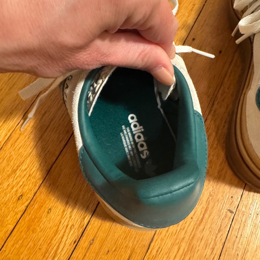 Adidas Women’s platform gazelle Cream, Green, and Silver Sneakers - Picture 7 of 7
